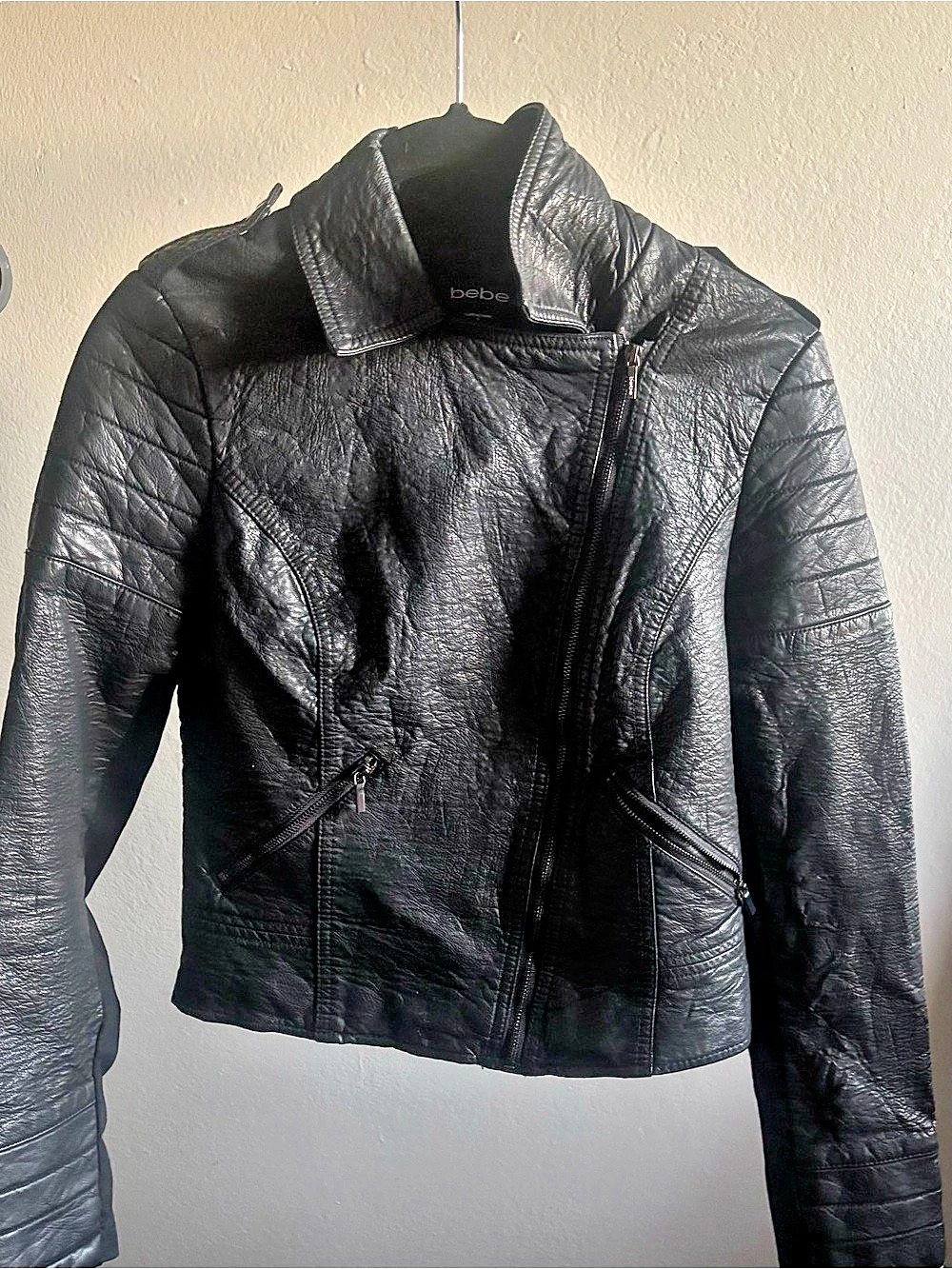 bebe Women's Black Leather Jacket Size Small